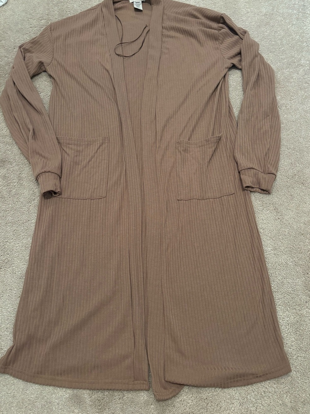 if it were me Women’s Medium Ribbed Open Front Cardigan Taupe Brown Duster
